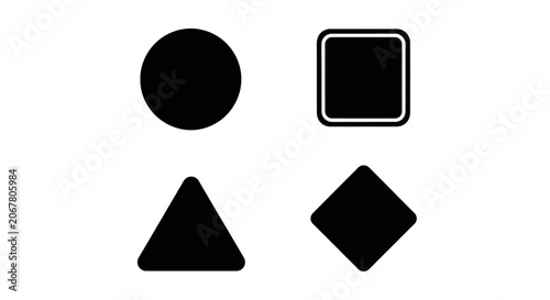 Four basic geometric shapes: circle, rounded square, triangle, and diamond on a clean white background