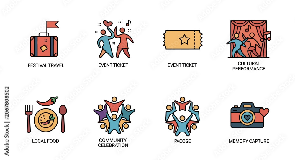 Fototapeta premium Local Food Icons: Plate, Fork, Spoon, Chili Pepper - Culinary Travel & Celebration