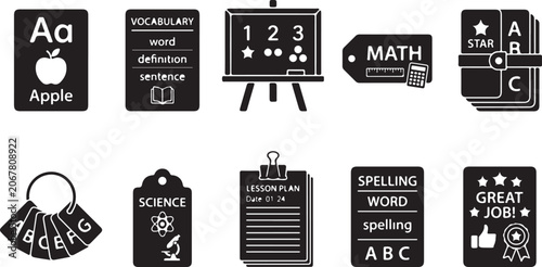 Classroom Learning Badge Bundle with Teacher Award School Achievement and Academic Icons Vector Collection