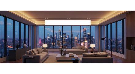 Luxury penthouse with panoramic city view in a modern setting