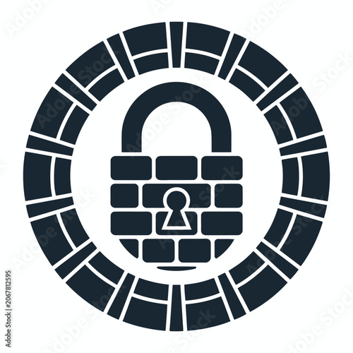 Firewall Lock Icon T‑Shirt Design – Cybersecurity Padlock Brick Wall Emblem