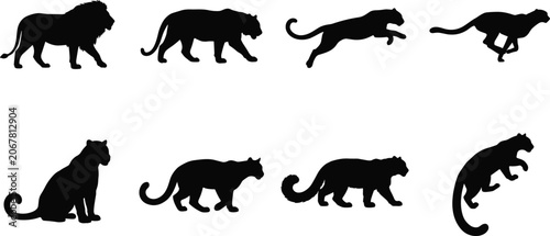 Canvas Print Big Cat Silhouette Set Featuring Lion Panther and Wild Feline Poses