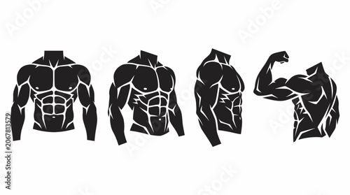 Obraz na plátně Muscular male torso illustrations in black.