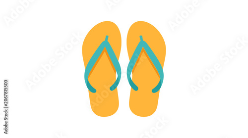 Yellow Summer Flip Flops with Teal Straps Vector Illustration Footwear