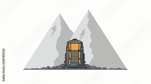 Hiking Backpack with Snowy Mountains Peaks Landscape Vector Illustration