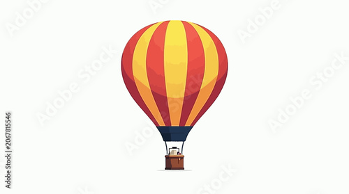 Red and Yellow Striped Hot Air Balloon Flying Vector Illustration
