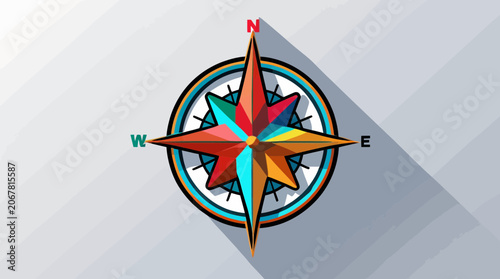 Colorful Nautical Compass Rose Vector Illustration for Navigation and Adventure