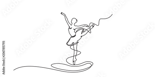 Line drawing of ballet dancer continues, vector illustration