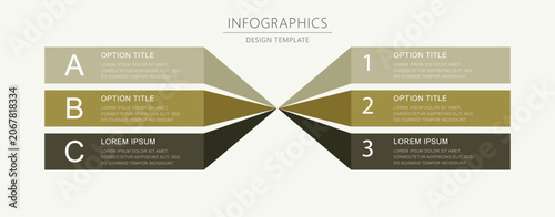 Фотография Minimalist symmetrical business infographics design template with colorful converging perspective option bars labeled from ABC and one to three
