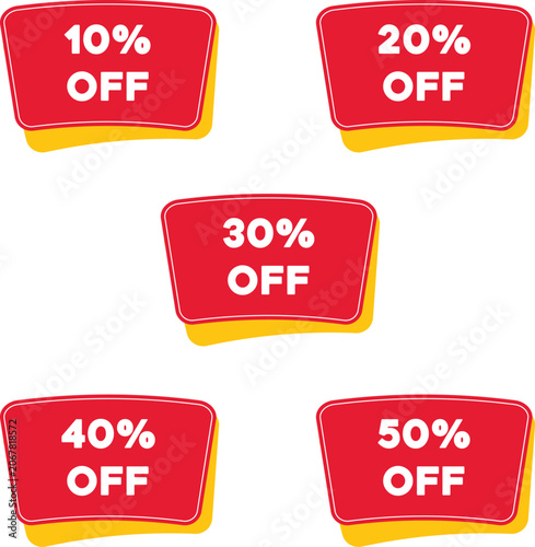 Discount tags collection set. Red sale badges with percentages