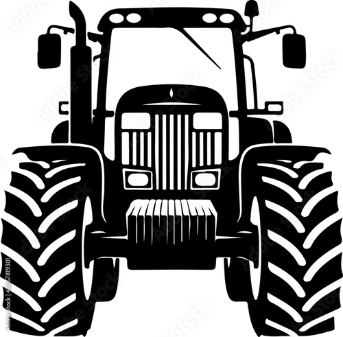 Tractor, black silhouette, farm vehicle, agricultural icon, vector illustration