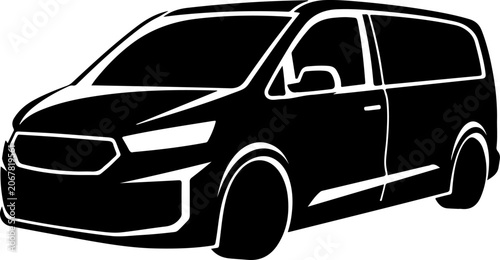 Black minivan, modern minivan, vehicle silhouette, car icon, transportation illustration