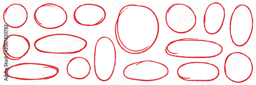 Fotografie Hand drawn red crayon ovals and circles set