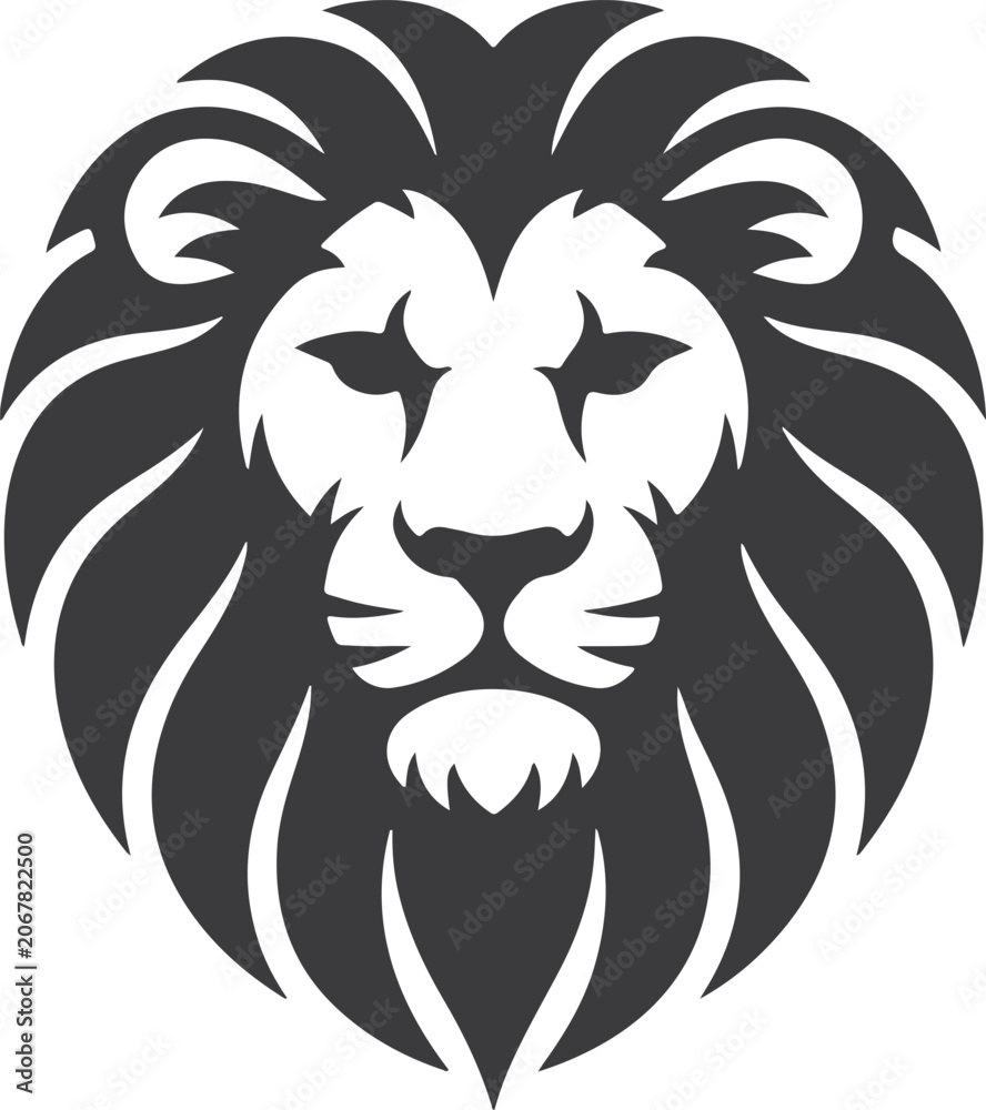 Fototapeta premium Majestic Lion Head Silhouette Powerful Wild Animal Emblem and Leadership Symbol Design