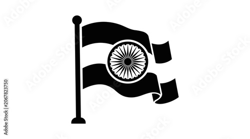 A black and white silhouette icon of the Indian national flag on a flagpole.