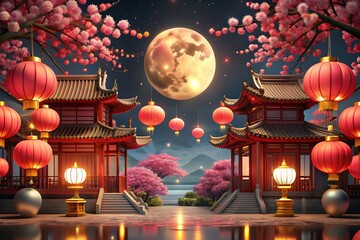 Chinese New Year lanterns glowing during a festive celebration