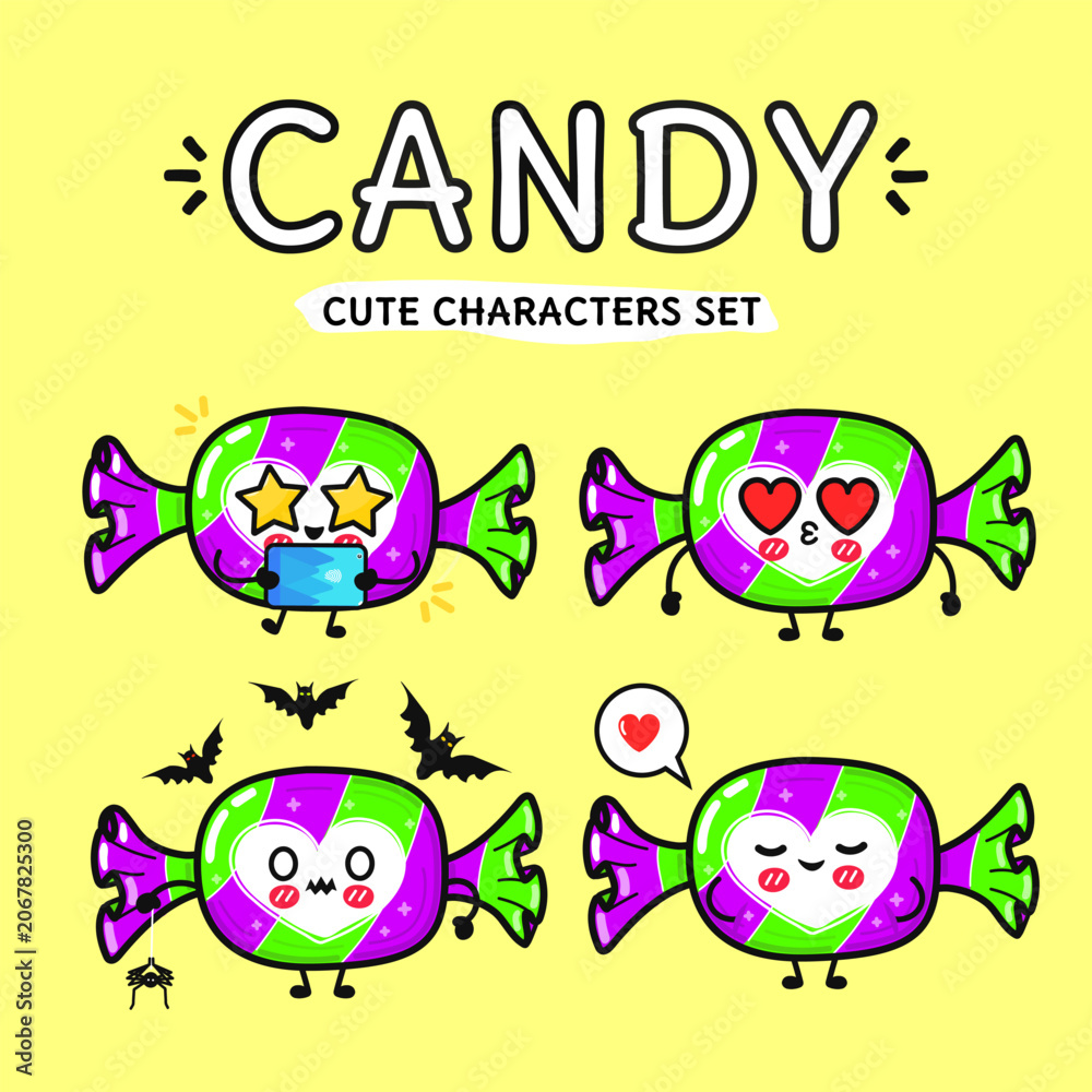 Fototapeta premium Candy cartoon character set expressing different emotions