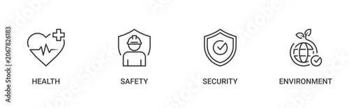 HSSE icon set containing Health, Safety, Security and Environment vector icons concept illustration
