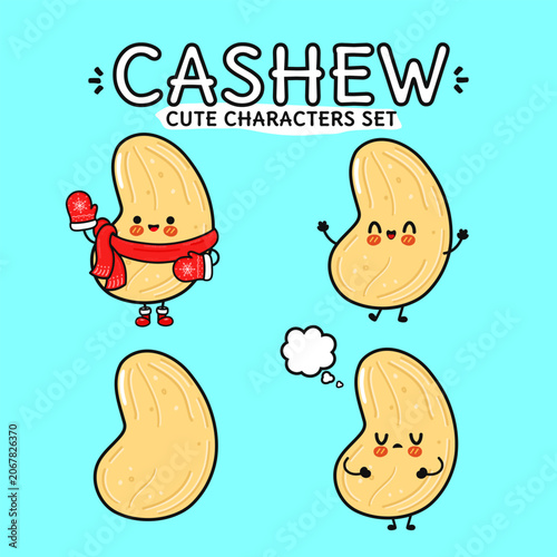 Cashew nut characters expressing various emotions set