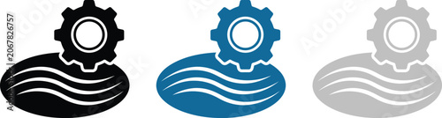 Fotografía Gear and water wave icons representing industrial hydro power and green energy t