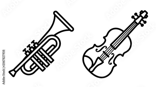 Fotografie Trumpet and Violin Icons - Classical and Jazz Music Symbols