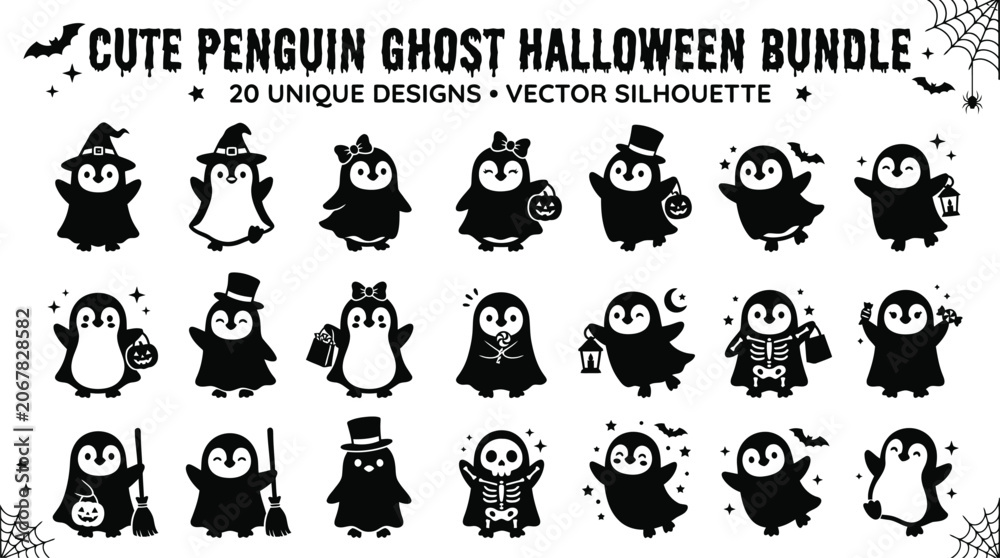 Obraz premium Penguin Silhouette Bundle Vector Graphics For Halloween Designs