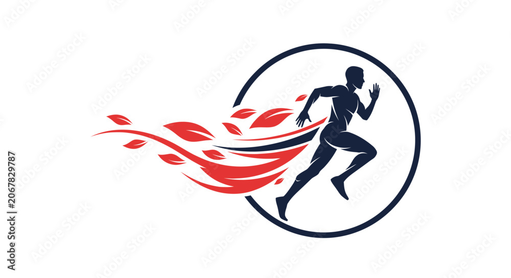 Fototapeta premium Runner Silhouette with Abstract Swirls