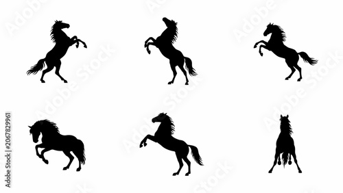 Canvas Print Horse Silhouettes Collection Black Shapes Against A White Background For Graphic