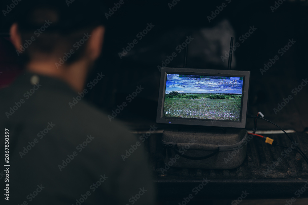 Fototapeta premium Ukrainian military pilot training fpv drone flight