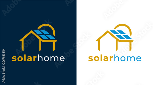 Solar panel house logo on dark and white background