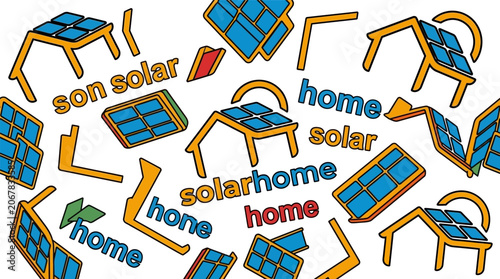 Solar panels on house illustration, illustration of home solar home solar panels