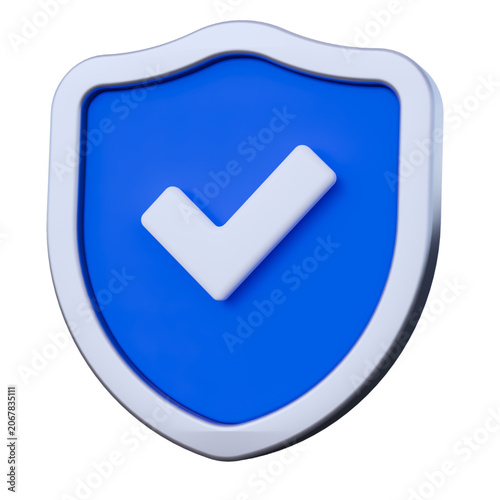 Quadro su tela Blue 3D shield icon with a white checkmark for security and verification concept