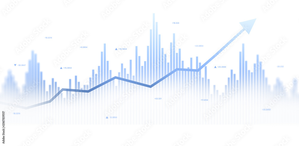 Naklejka premium Business growth chart with rising arrow and financial bar graph on transparent background PNG