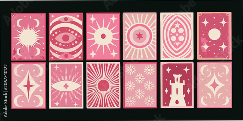 Foto Tarot Cards Collection Mystical Pink And Cream Vector Illustrations