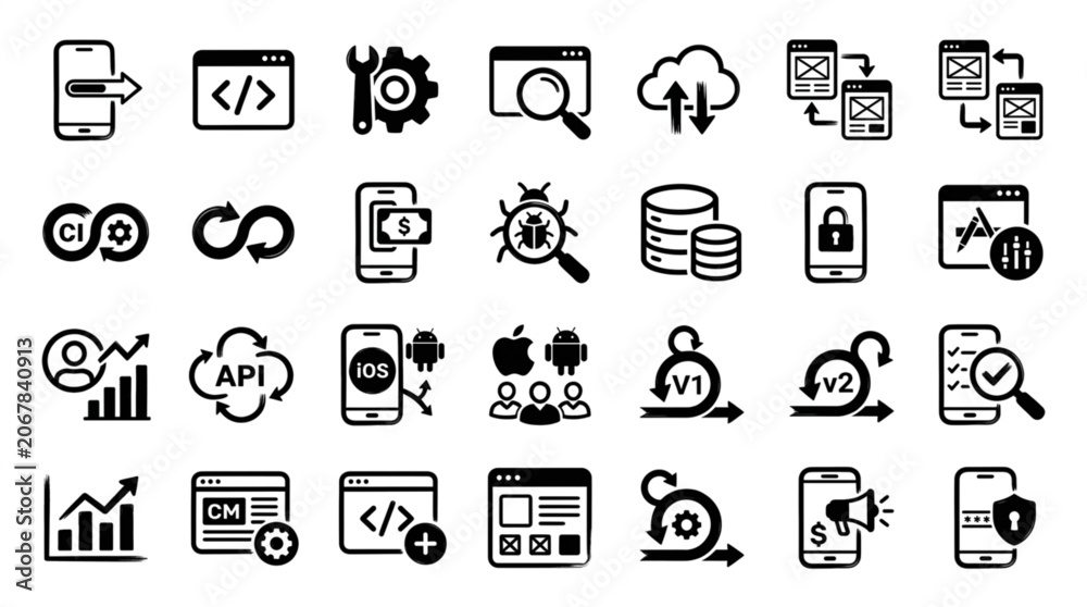 Fototapeta premium Collection of Software Development and Technology Icons.