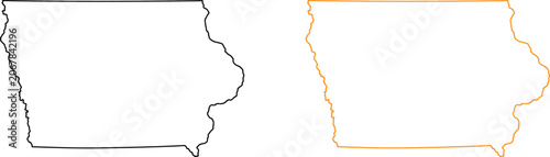 Konstfotografi Black and orange outline map of iowa state on a simple flat design