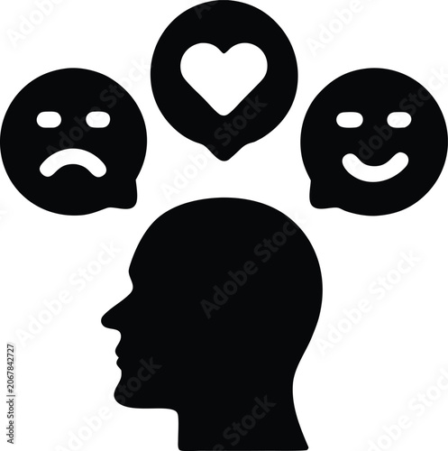emotional wellbeing check in icon Black silhouette vector illustration on transparent background