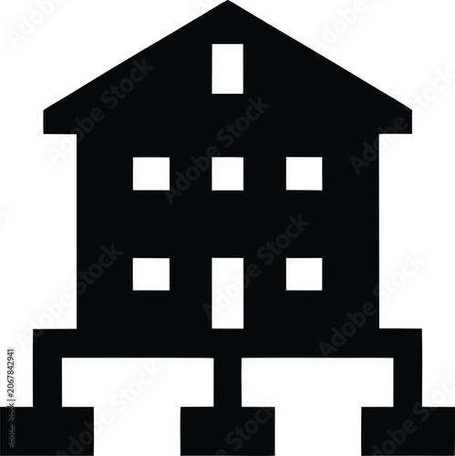 digital twin building icon Black silhouette vector illustration on transparent background