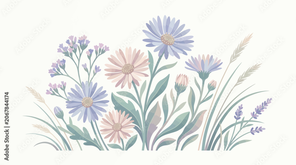 Fototapeta premium Sea aster floral composition with pastel colors