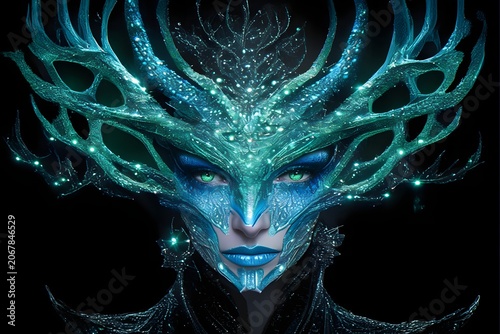 Fantasy portrait with a bioluminescent mask