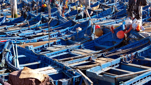 Artisanal fishing boats in the marina in Essaouira, Morocco
