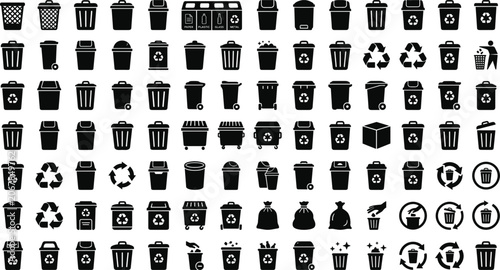 Canvas Print Trash can icons set with recycling bin waste management garbage disposal environ