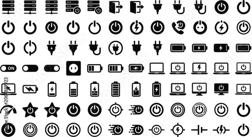 Cuadro en lienzo Power button icons set with battery charging plugs energy switch server computer