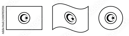 Schilderij op canvas Tunisia flag black outline vector featuring line art rectangle waving variation