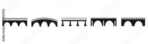 Set of Five Bridge Icons Silhouettes.