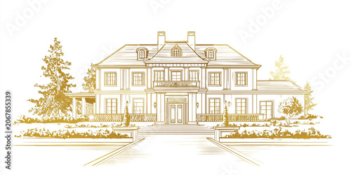 elegant mansion outline business logo isolated on white background