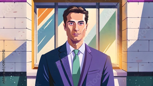 Corporate professional man in business suit standing before a modern windowed building with businessman portrait professional business corporate building executive clothing confident standing