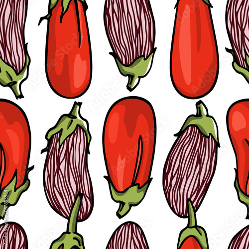 Vászonkép Vector seamless pattern with hand drawn Red Moroccan and Nubia aubergines