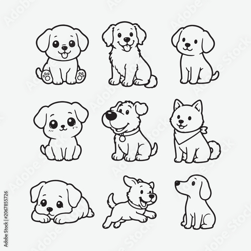 Cute Dog Outline Bundle Collection – Adorable Puppy Line Art Set