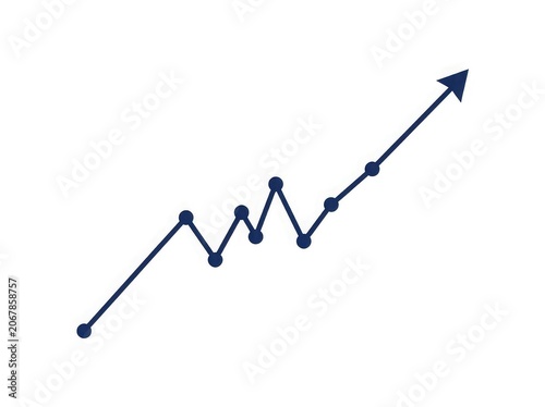 A line graph showing an upward trend with connected data points and an arrow indicating growth or progress